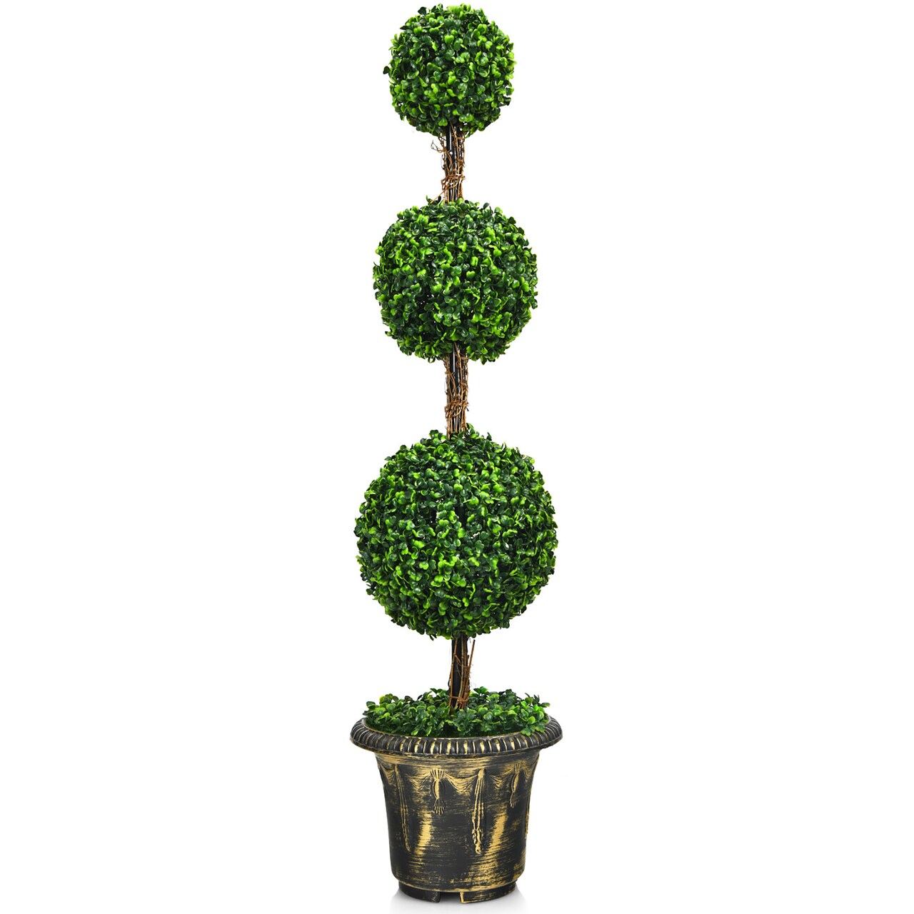 Costway 4' Artificial Topiary Triple Ball Tree Plant Indoor Outdoor UV Resistant